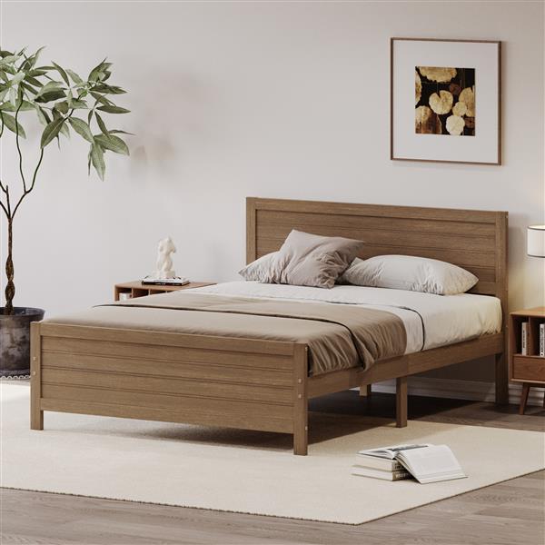 Wood Platform Bed Frame with Headboard, Mattress Foundation with Wood Slat Support, No Box Spring Needed, Queen Size, Walnut