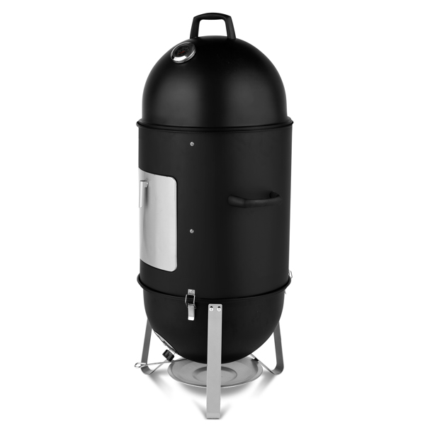 Vertical Steel Charcoal Smoker, Heavy Duty Three Layer Round BBQ Grill Smokey Mountain Cooker for Outdoor Cooking, Black