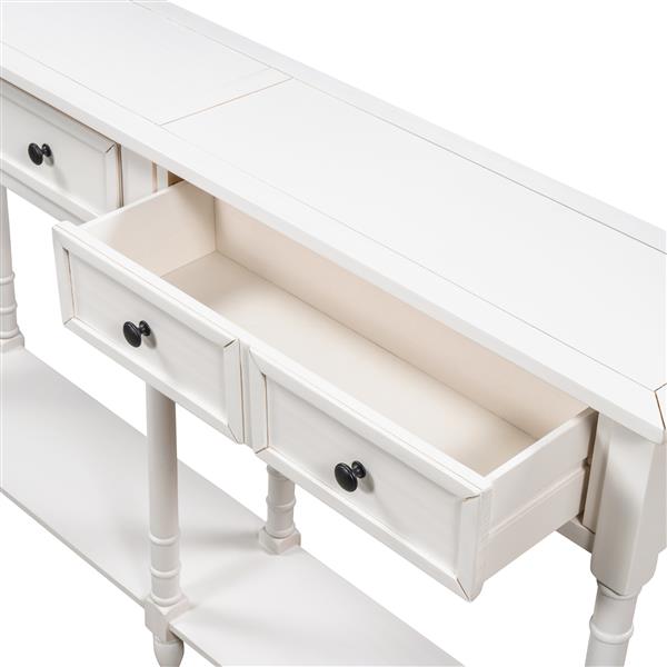 Console Table Sofa Table Easy Assembly with Two Storage Drawers and Bottom Shelf for Living Room, Entryway (Ivory White)