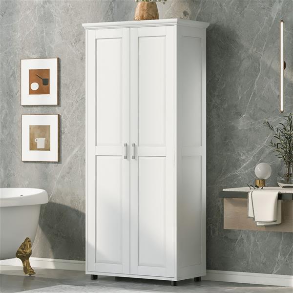 Storage Cabinet with Two Doors for Bathroom, Office, Adjustable Shelf, MDF Board, White