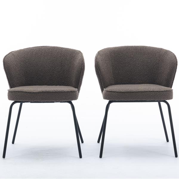 042-Set of 2 Boucle Fabric Dining Chairs With Black Metal Legs,Dark Brown