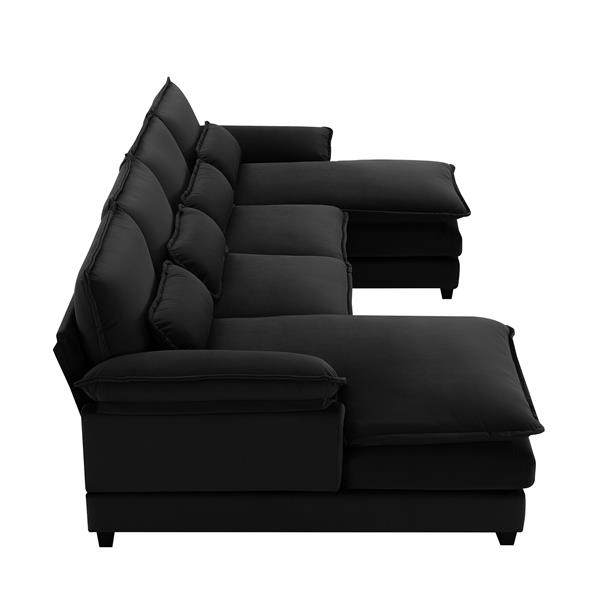 [VIDEO provided][New]110*55" Modern U-shaped Sectional Sofa with Waist Pillows,6-seat Upholstered Symmetrical Sofa Furniture,Sleeper Sofa Couch with Chaise Lounge for Living Room,Apartment,Black