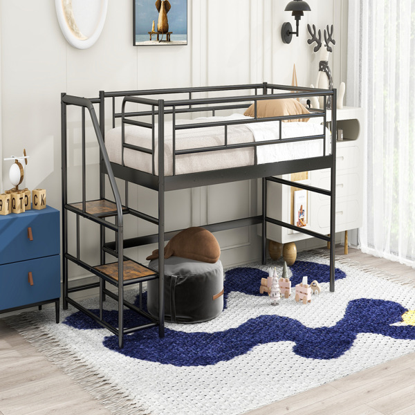 Mid Loft Bed with Storage stairs, Twin, Black