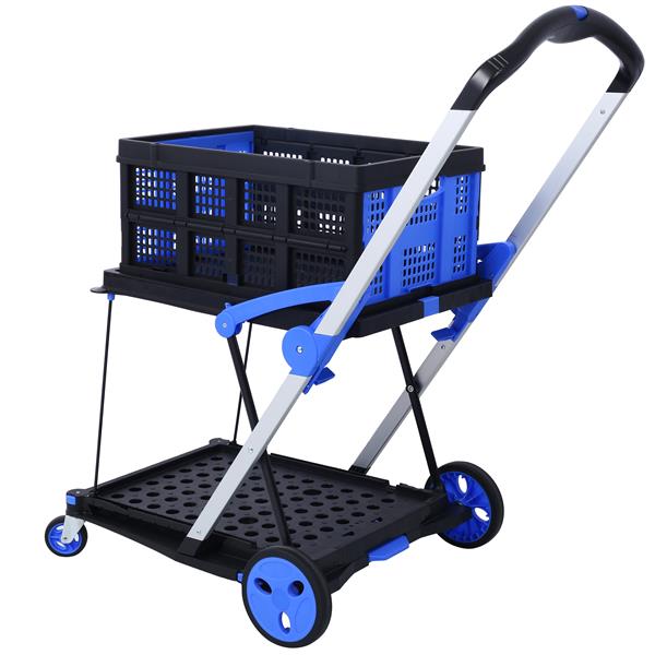 Collapsible Utility Cart Multi Use Functional Collapsible Shopping Carts 2-Tier Collapsible Shopping Cart with Baskets Carrito para Supermercado con Ruedas  blue