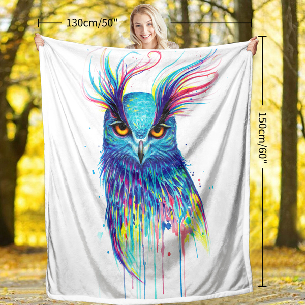 Cartoon Blue Owl Printed Sherpa Fleece Blanket Soft Cozy Warm Nap Blanket for Adults Toddler Bedroom Decor 50*60 Inches