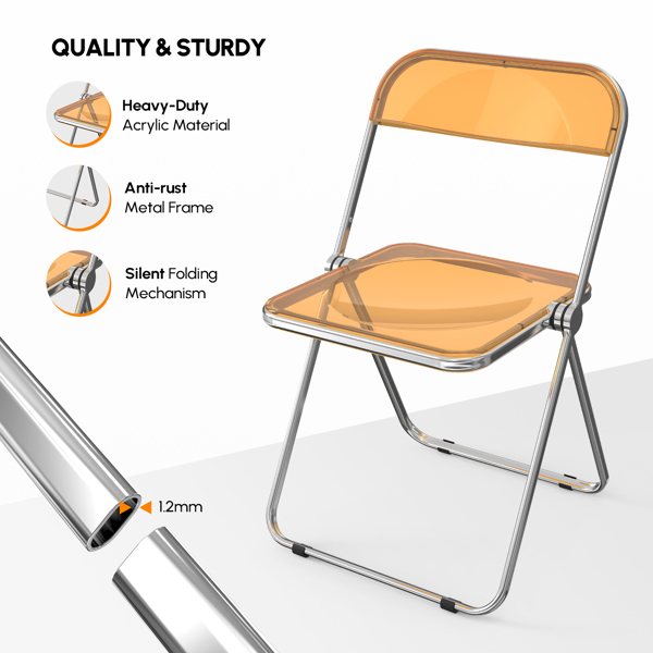 2pcs Foldable Patio Plastic Folding Chairs Orange Transparent