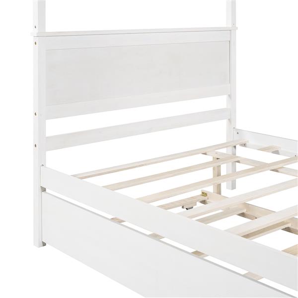 Wood Canopy Bed with Trundle Bed ,Full Size Canopy Platform bed With  Support Slats .No Box Spring Needed, Brushed White