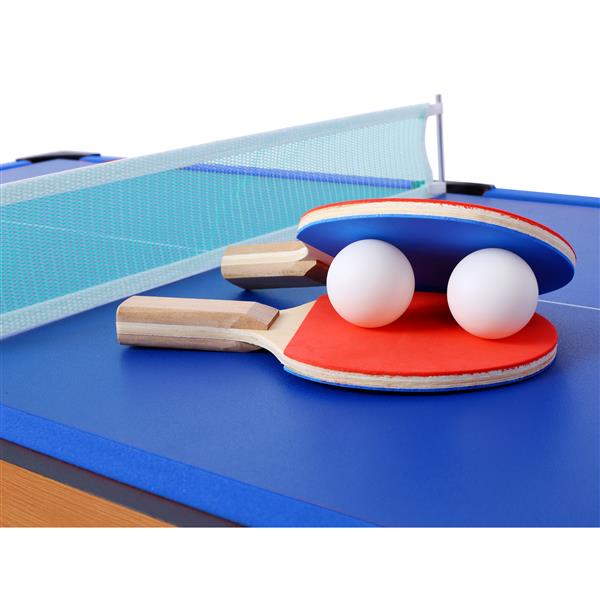 5-in-1 Multi-Game Table - Billiards, Push Hockey, Foosball, Ping Pong, and Basketball  brown /blue