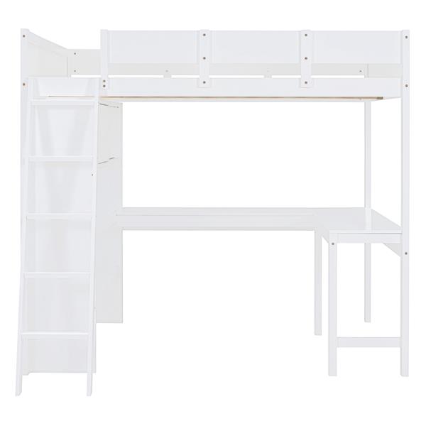 Full Size Loft Bed with Desk and Shelf - White