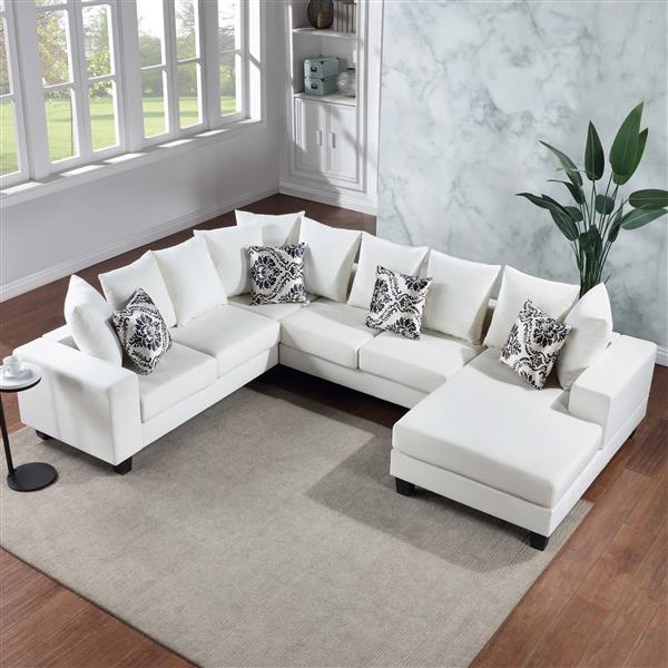 [VIDEO provided] [New] 110*85" Modern U Shape Sectional Sofa, Velvet Corner Couch with Lots of Pillows Included,Elegant and functional indoor furniture for Living Room, Apartment, Office,2 Colors