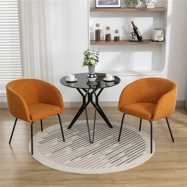 040-Boucle Fabric Dining Chair With Black Metal Legs Set Of 2,Ginger