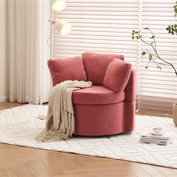 Fabric Swivel And Storage Chair With Back Cushion For Living Room,Dark Pink