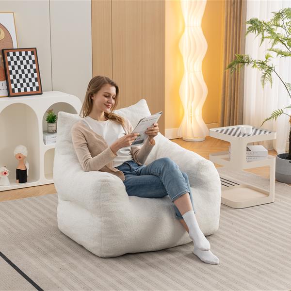 054-Large Size Teddy Fabric Bean Bag Chair Lazy Sofa Chair Sponge filling For Indoor,Ivory