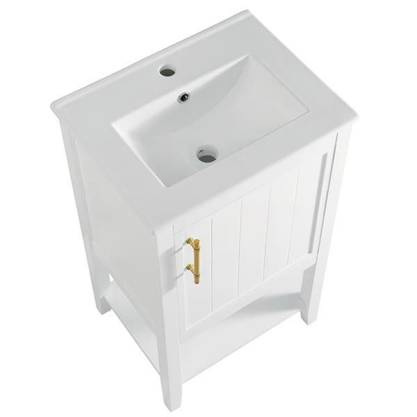 20" Bathroom Vanity with Sink, Bathroom Cabinet with Soft Closing Door, Storage Rack and Open Shelf, White