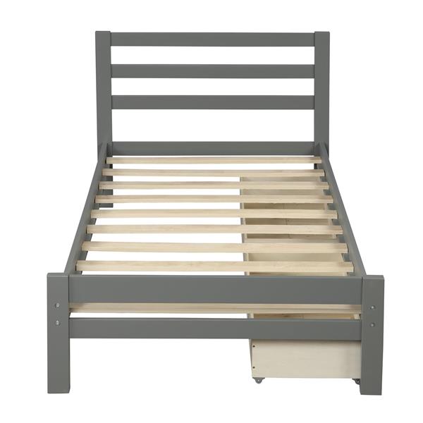 Wood platform bed with two drawers, twin (gray)