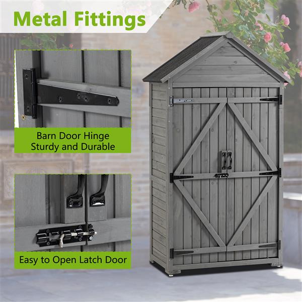 Outdoor Storage Cabinet, Garden Wood Tool Shed, Outside Wooden Shed Closet with Shelves and Latch for Yard 39.56"x 22.04"x 68.89"