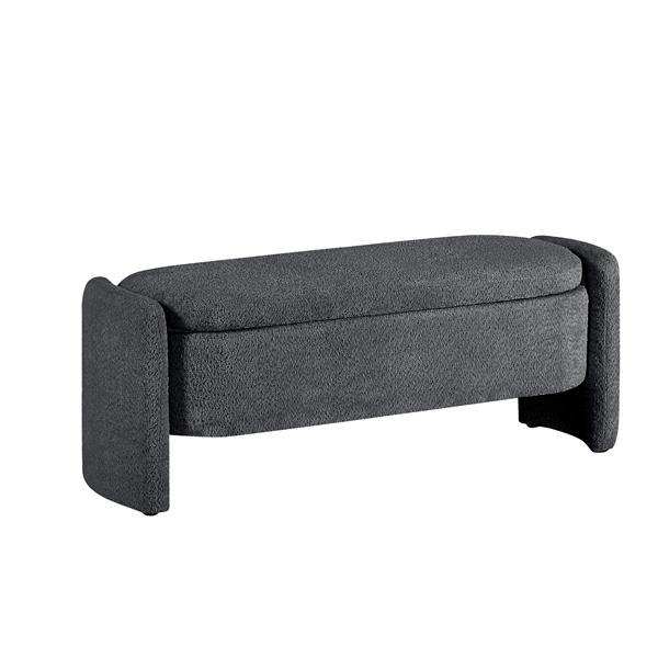 Ottoman Oval Storage Bench 3D Lamb Fleece Fabric  Bench with Large Storage Space for the Living Room, Entryway and Bedroom,Dark,Grey