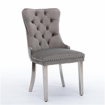 Furniture,Modern, High-end Tufted Solid Wood Contemporary Velvet Upholstered Dining Chair with Chrome Stainless Steel Plating Legs,Nailhead Trim,Set of 2,Gray and Chrome