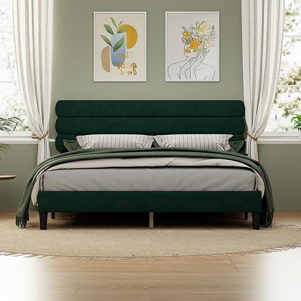 King Bed Frame with Headboard,Sturdy Platform Bed with Wooden Slats Support,No Box Spring,Mattress Foundation,Easy Assembly  Green