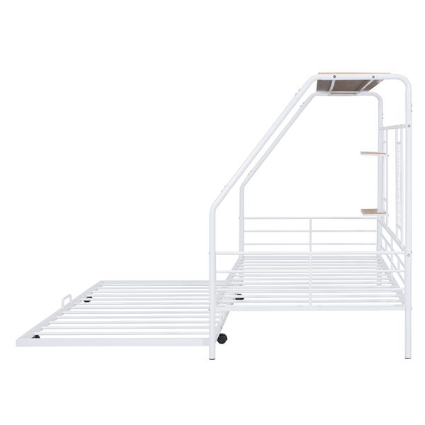 Twin Size Metal House Bed with Trundle, White