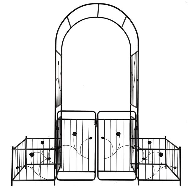 Metal Garden Arch with Gate 79.5'' Wide x 86.6'' High Climbing Plants Support Rose Arch Outdoor Black