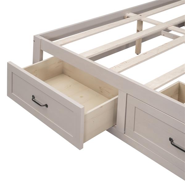 Queen Size Platform Bed with 6 Storage Drawers,Antique White