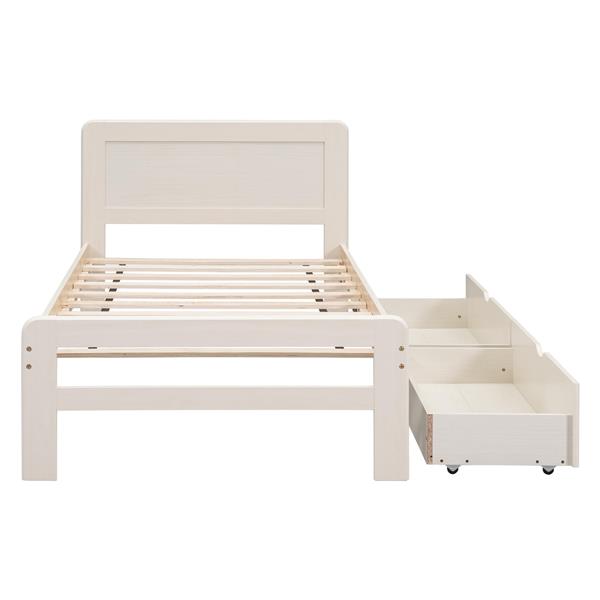 Modern Design Twin Size Platform Bed Frame with 2 Drawers for White Washed Color