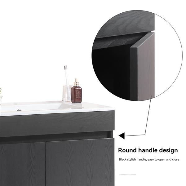 30 Inch Wall Mounted Bathroom Vanity with White Ceramic Basin,Two Soft  Close Cabinet Doors, Solid Wood,Excluding faucets,black