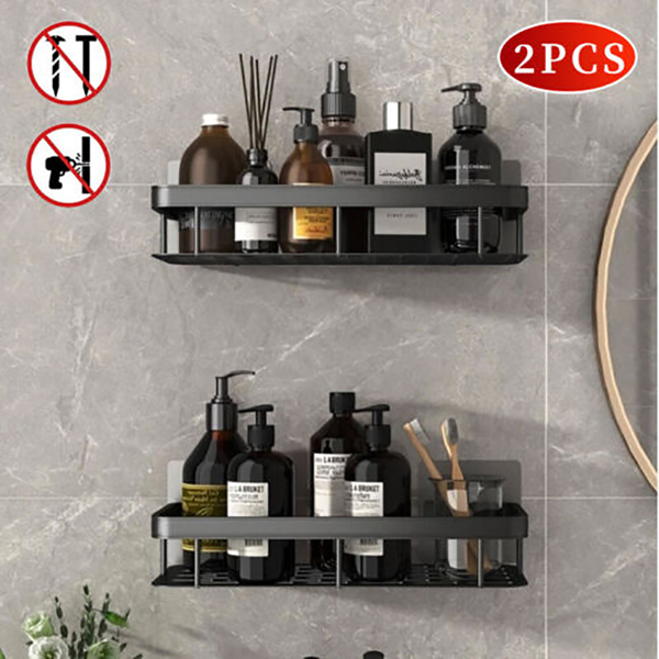 2X Self Adhesive Shower Shelf Bathroom Shower Caddy Rack Storage Organiser Black