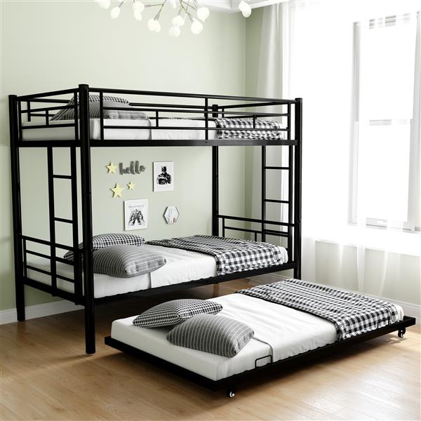 Heavy-duty Sturdy Meta Twin over Twin Bunk Bed/l/ Noise Reduced/ Safety Guardrail/No Box Spring Needed,Black