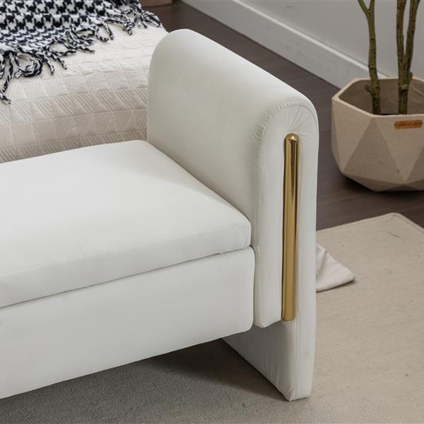 032-Velvet Fabric Storage Bench Bedroom Bench With Gold Metal Trim Strip For Living Room Bedroom Indoor,Ivory