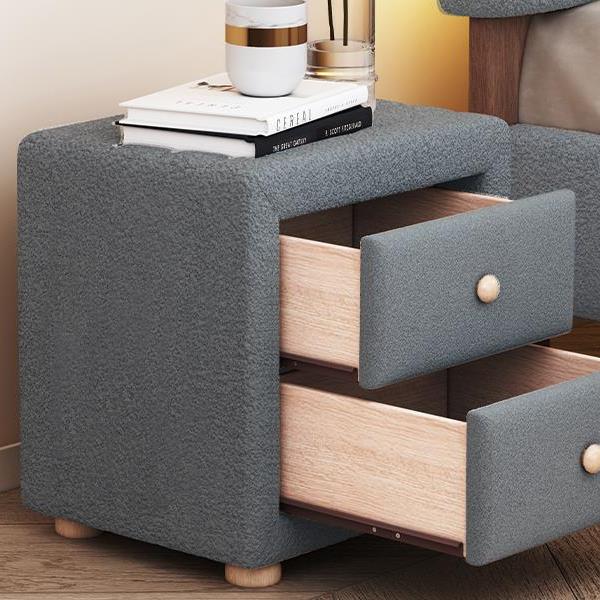 Teddy Fleece Nightstand with 2 Drawers, Gray