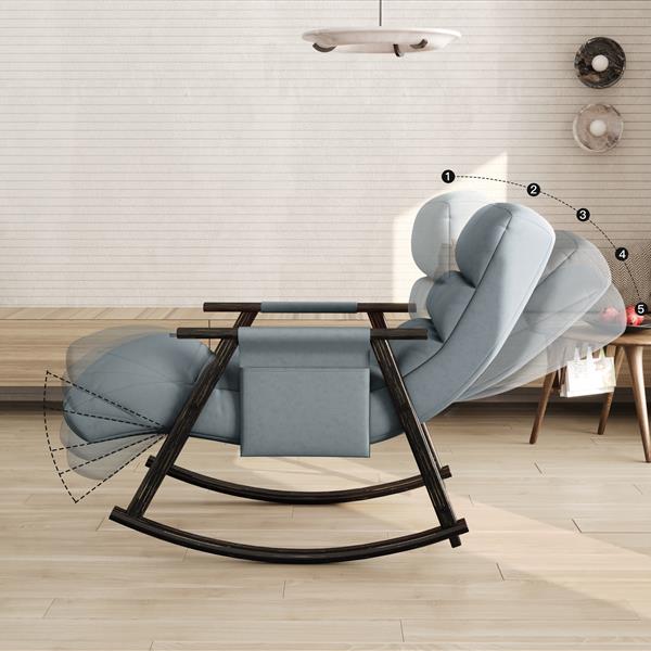 Casual folding rocking chair upholstered, lounge rocking chair adjustable high back and foot rest,side pockets placed in living room bedroom balcony