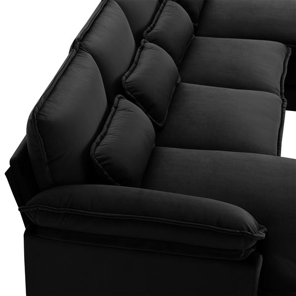 [VIDEO provided][New]110*55" Modern U-shaped Sectional Sofa with Waist Pillows,6-seat Upholstered Symmetrical Sofa Furniture,Sleeper Sofa Couch with Chaise Lounge for Living Room,Apartment,Black