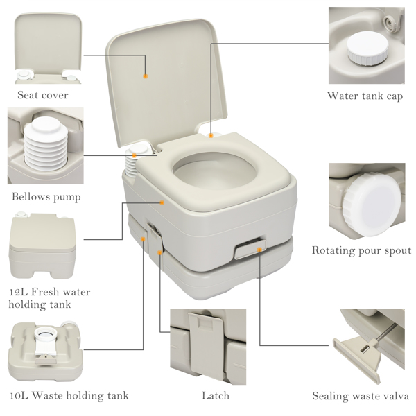 10L Portable Removable Flush Toilet with Double Outlet