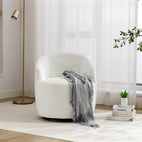 Chenille Fabric Swivel Armchair Barrel Chair With Black Powder Coating Metal Ring,Ivory