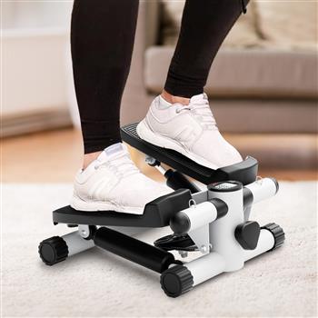 Mini Fitness Stepper, Hydraulic Fitness Stepper with Resistance Bands and Display, Silent Design, Weight Capacity 300LBS, Portable Stepper for Total Body Workout,11.3\\"L x 12.6\\"W x 7.8\\"H,White