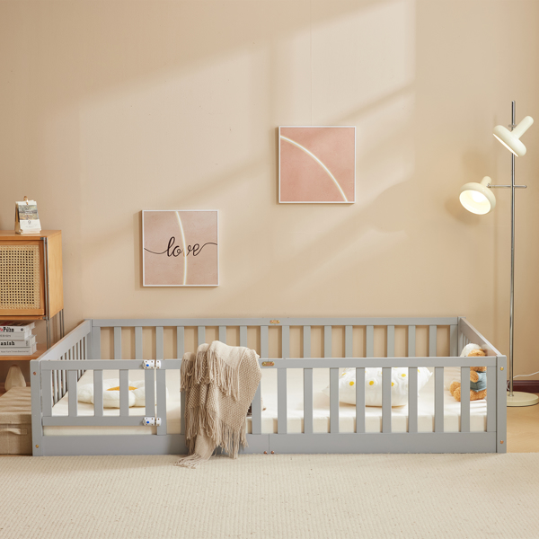 Fence Bed With Door With Board Grey Painted Pine Full Children's Bed