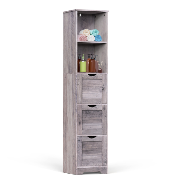 Bathroom Floor Cabinet with 3 Drawers 2 Shelves, Tall Narrow Bathroom Kitchen Pantry Storage Cabinet with Open Compartment, Living Room Free-Standing Storage Organizer,Grey 