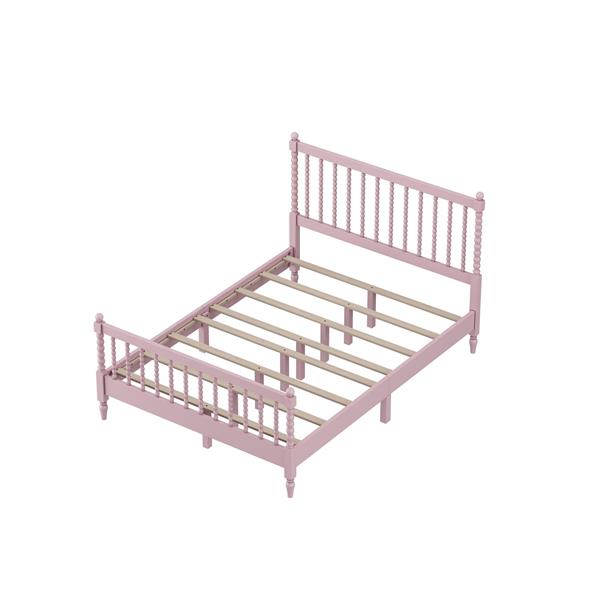 Full Size Wood Platform Bed with Gourd Shaped Headboard and Footboard, Pink