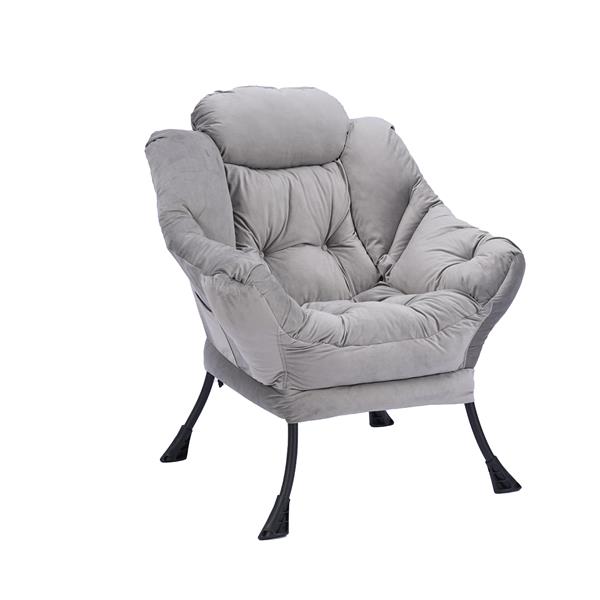 Living Room Chairs Modern Cotton Fabric Lazy Chair, Contemporary Lounge Chair, Single Steel Frame Leisure Sofa Chair with Armrests and A Side Pocket (Light Gray ),with ottoman ,with footrest