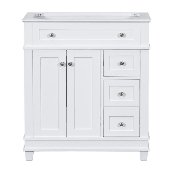 30" Bathroom Vanity Cabinet without Sink, Free Standing Vanity with 2 Drawers& Soft Closing Doors, Solid Wood Frame Bathroom Cabinet, White (NOT INCLUDE SINK)