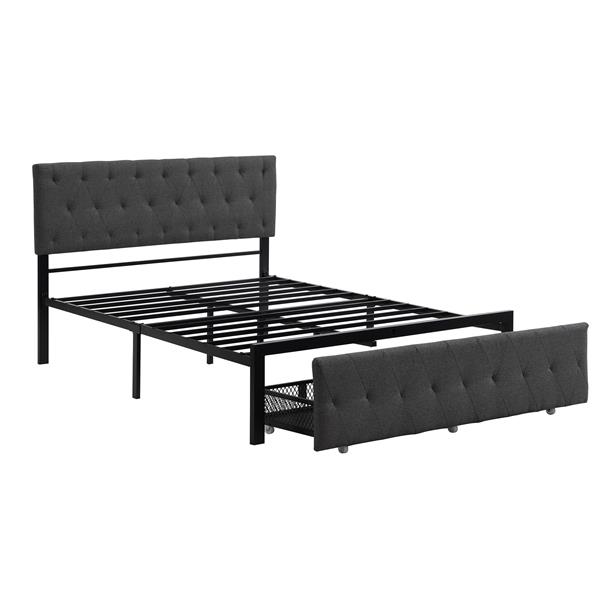 Full Size Storage Bed Metal Platform Bed with a Big Drawer - Gray