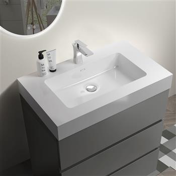 30\\" Gray Bathroom Vanity with Sink, Large Storage  Bathroom Vanity for Modern Bathroom, One-Piece White Sink Basin without Drain and Faucet