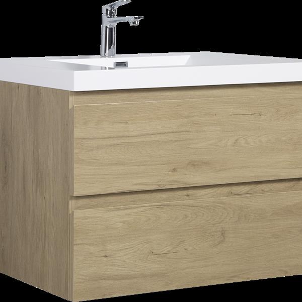 36" Floating Bathroom Vanity with Sink, Modern Wall-Mounted Bathroom Storage Vanity Cabinet with Resin Top Basin and Soft Close Drawers, Natural Oak 24V11-36NO