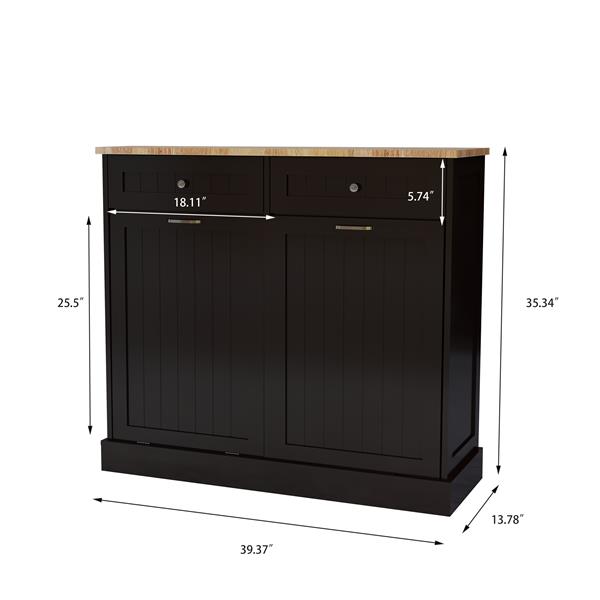 Two Drawers and Two-Compartment Tilt-Out Trash Cabinet Kitchen Trash Cabinet-Black