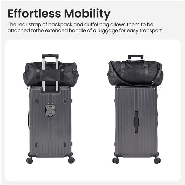 Luggage Set 4 pcs (20"/24"/29"/Travel Bag), PC+ABS Durable Lightweight Luggage with Collapsible Cup Holder, 360° Silent Spinner Wheels, TSA Lock, Gray