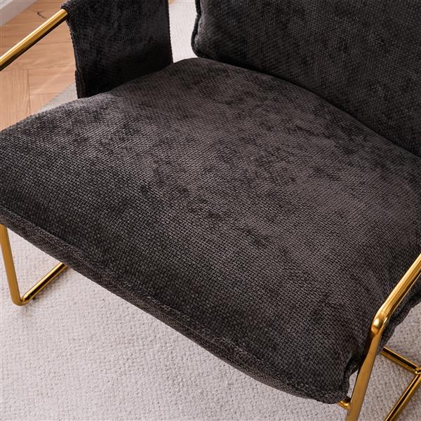 2 Sets 1 Case, Upholstered Hanging Armchair with Arm PocketsMetal frame, gold-plated craftsmanship, crushed foam cushions and skin-friendly woven fabric for living room and bedroom. Dark Gray