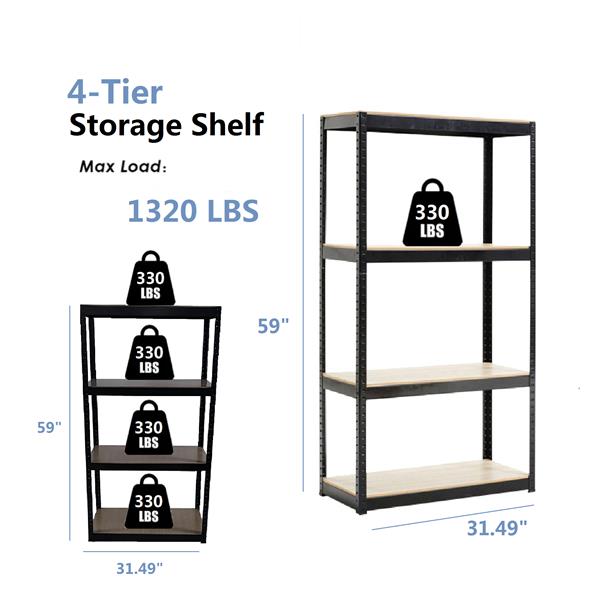 Storage Rack Shelving Unit Storage Shelf Steel Garage Utility Rack 4-Shelf Adjustable Shelves Heavy Duty Display Stand for Books, Kitchenware, Tools Boltless Assembly (Black)