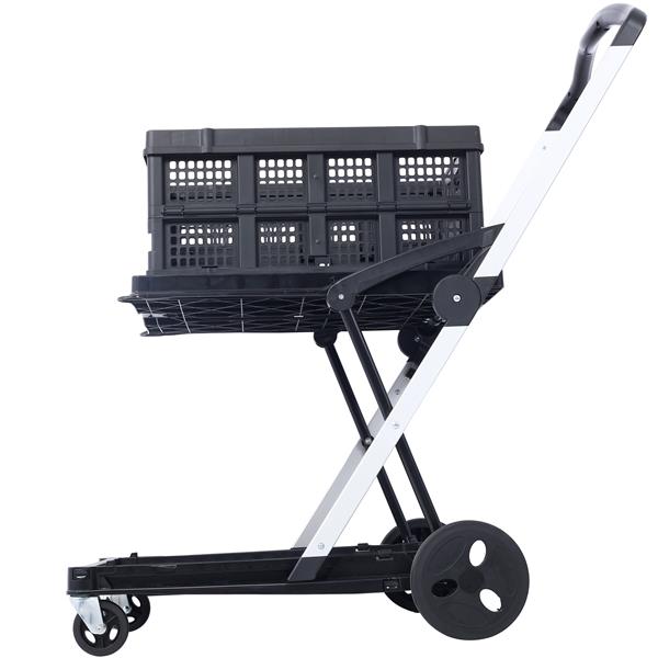 Collapsible Utility Cart Multi Use Functional Collapsible Shopping Carts 2-Tier Collapsible Shopping Cart with Baskets Carrito para Supermercado con Ruedas